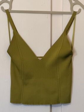 Koton Ribbed V-Neck Olive Green Cami Top